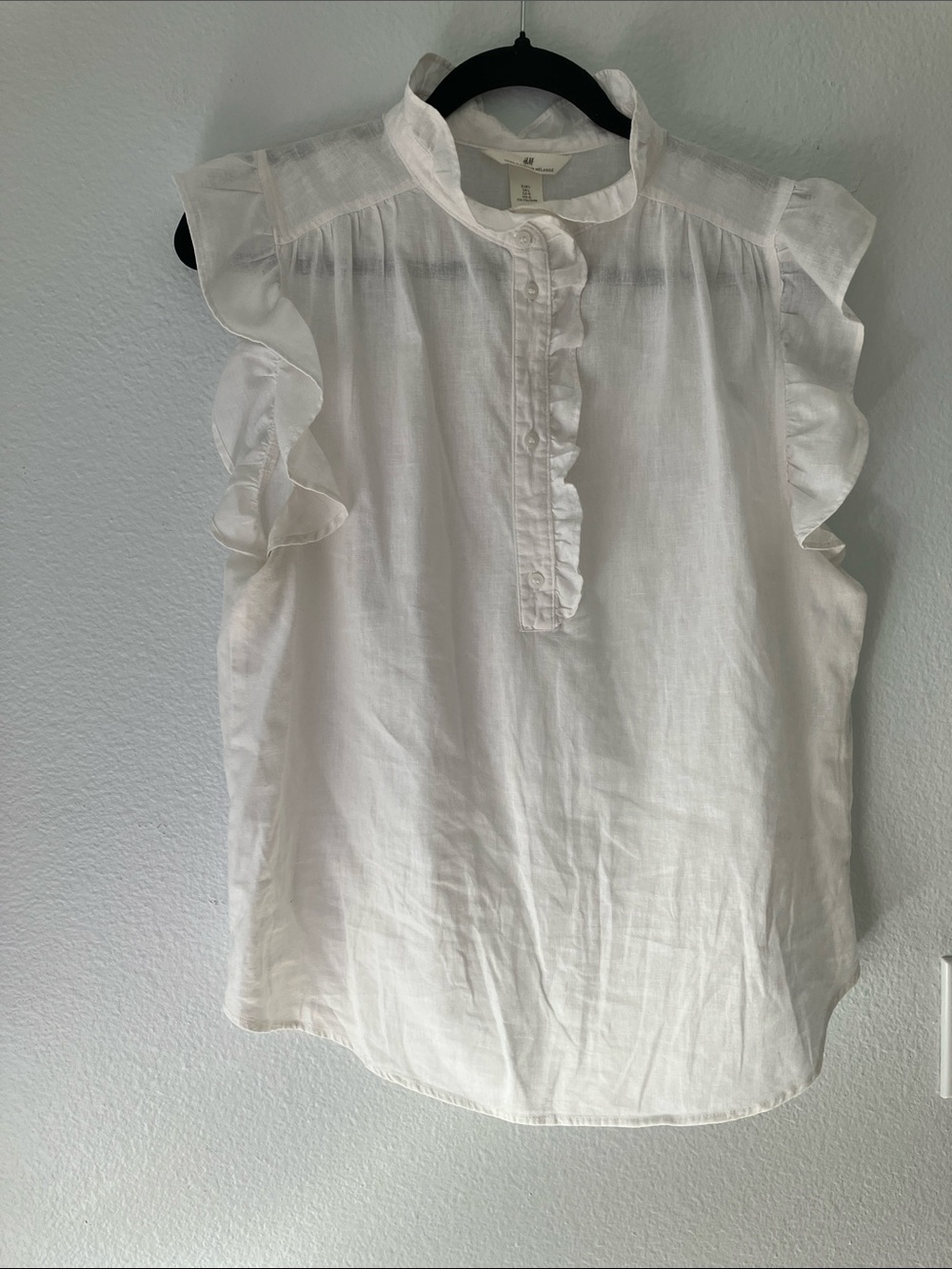 H&M White Linen Ruffle Sleeve Women's Top